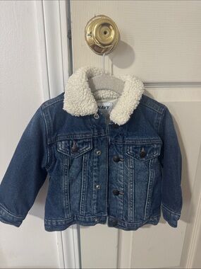 Old navy Kids Dark Blue Denim Jacket with Cream Sherpa Collar
